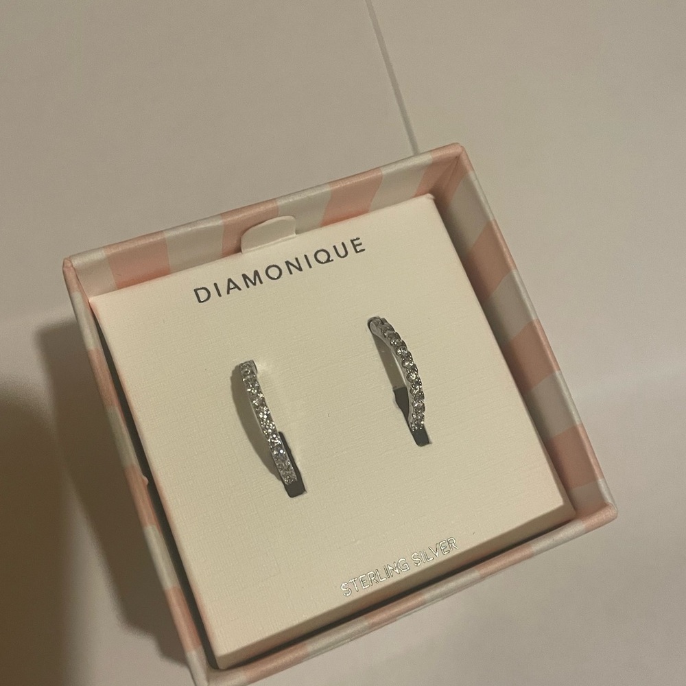 Diamonique Sterling Silver Hoop Earrings